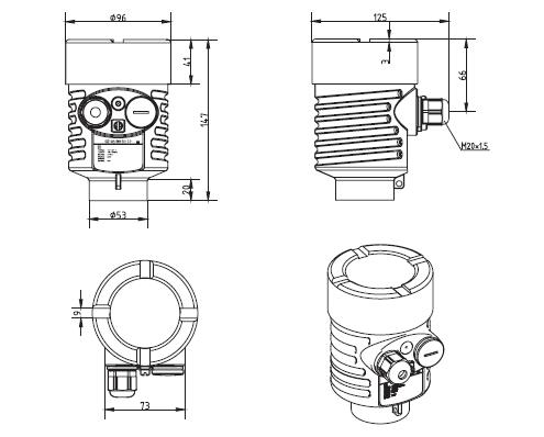 雙纜(lǎn)導波雷達物(wu)位計外殼尺(chǐ)寸圖