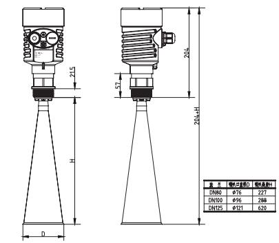 調頻雷達物(wù)位/液位計外形(xing)尺寸圖
