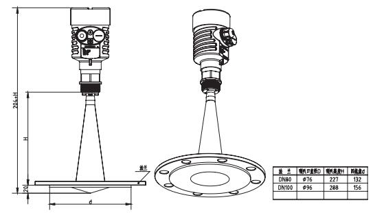 衛生型(xíng)平面雷(léi)達物位(wei)計外形(xíng)尺寸圖(tu)