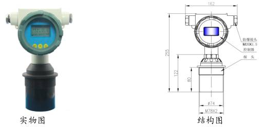 一(yī)體式超聲波(bo)液位計防爆(bào)型圖示